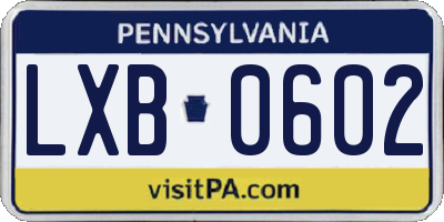 PA license plate LXB0602