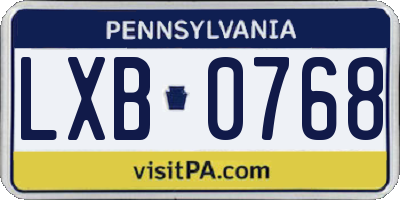 PA license plate LXB0768