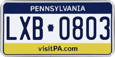 PA license plate LXB0803