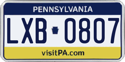 PA license plate LXB0807