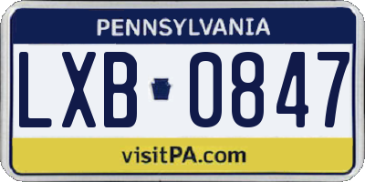 PA license plate LXB0847