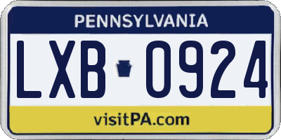 PA license plate LXB0924