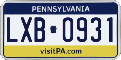 PA license plate LXB0931