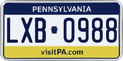 PA license plate LXB0988