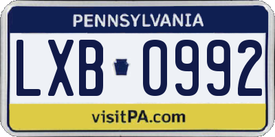 PA license plate LXB0992
