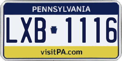 PA license plate LXB1116