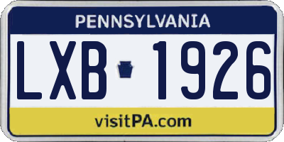 PA license plate LXB1926