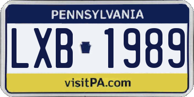 PA license plate LXB1989