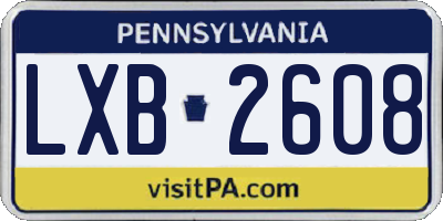 PA license plate LXB2608