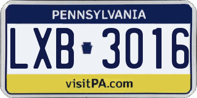 PA license plate LXB3016