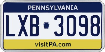 PA license plate LXB3098