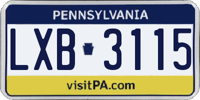 PA license plate LXB3115