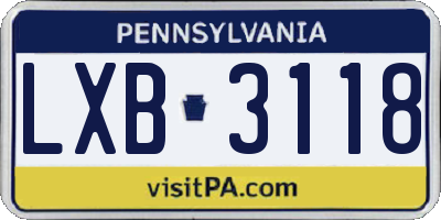 PA license plate LXB3118