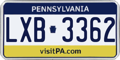 PA license plate LXB3362