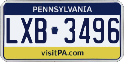 PA license plate LXB3496