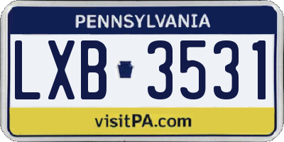 PA license plate LXB3531