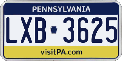 PA license plate LXB3625