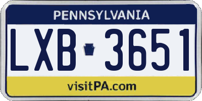 PA license plate LXB3651