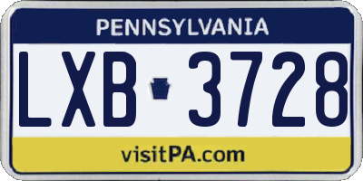 PA license plate LXB3728
