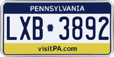 PA license plate LXB3892