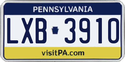 PA license plate LXB3910