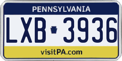 PA license plate LXB3936