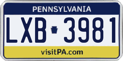 PA license plate LXB3981