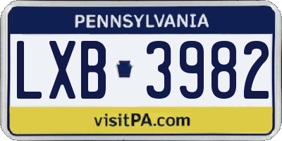 PA license plate LXB3982