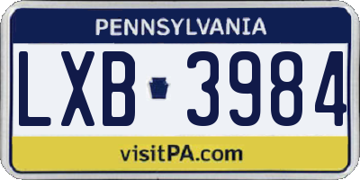 PA license plate LXB3984