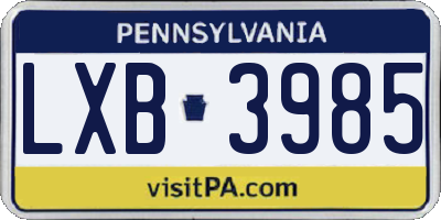 PA license plate LXB3985