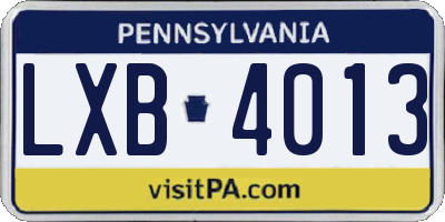 PA license plate LXB4013