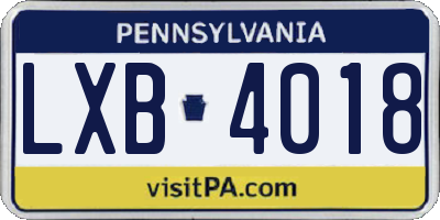PA license plate LXB4018