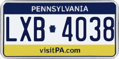 PA license plate LXB4038