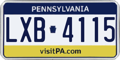 PA license plate LXB4115