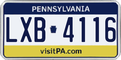 PA license plate LXB4116