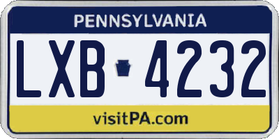 PA license plate LXB4232