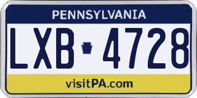 PA license plate LXB4728