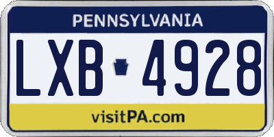 PA license plate LXB4928