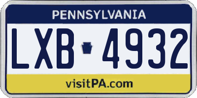 PA license plate LXB4932