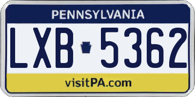 PA license plate LXB5362