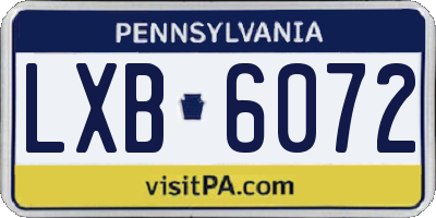 PA license plate LXB6072