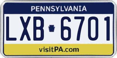 PA license plate LXB6701