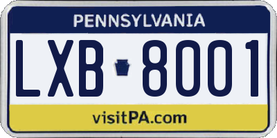 PA license plate LXB8001