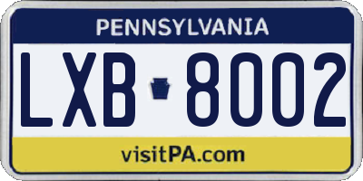 PA license plate LXB8002