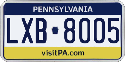 PA license plate LXB8005