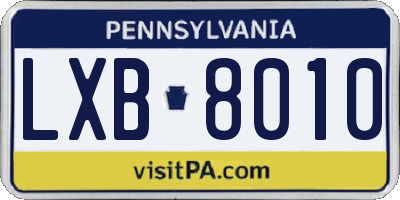 PA license plate LXB8010