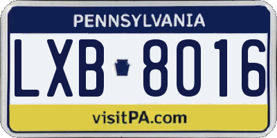 PA license plate LXB8016
