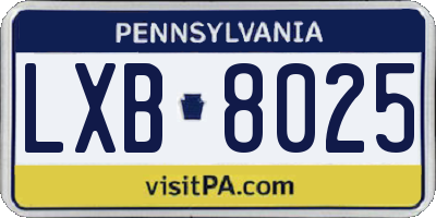 PA license plate LXB8025