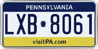 PA license plate LXB8061