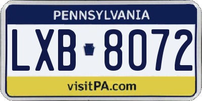 PA license plate LXB8072